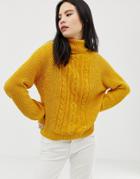 Qed London Chenille Chunky Cable Balloon Sleeve Sweater - Gold
