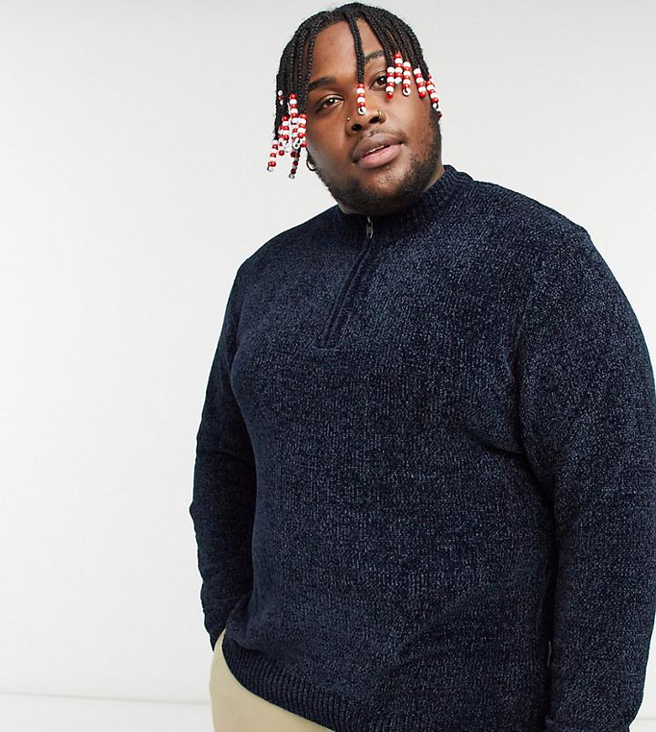 French Connection Plus Chenille Half Zip Sweater In Navy