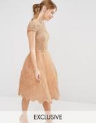 Chi Chi London Premium Lace Midi Prom Dress - Peach Blush
