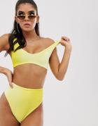Asos Design Mix And Match Velvet Crop Bikini Top In Pastel Yellow