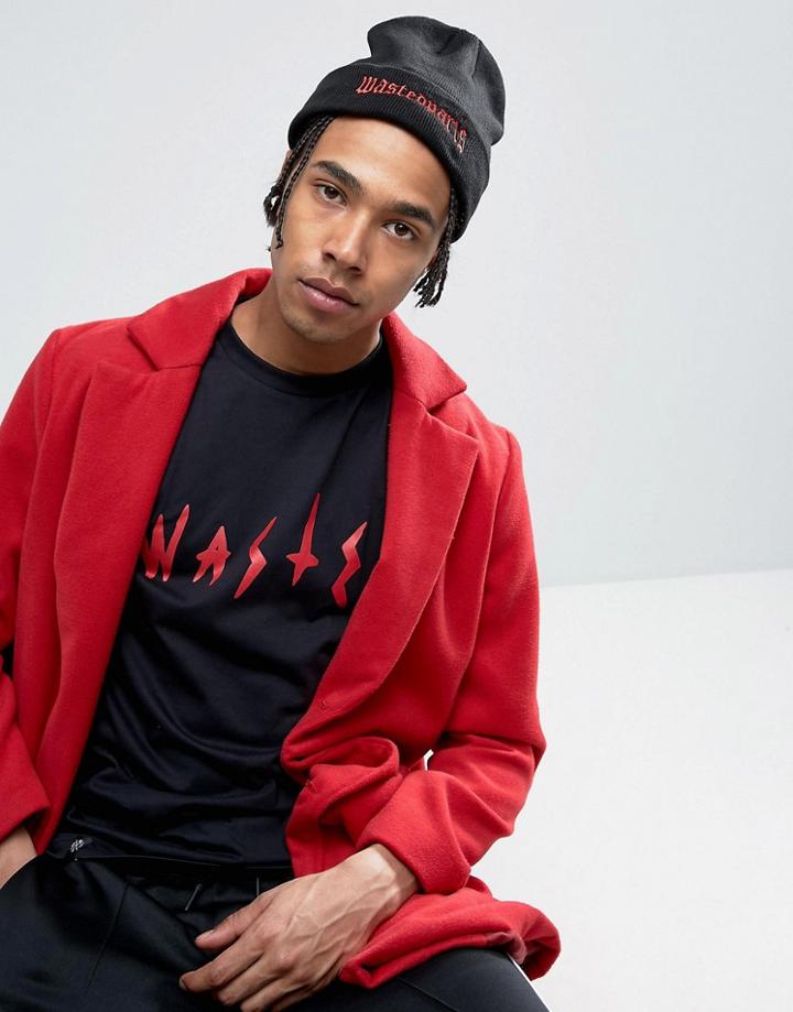 Wasted Paris Beanie With Logo In Black - Black