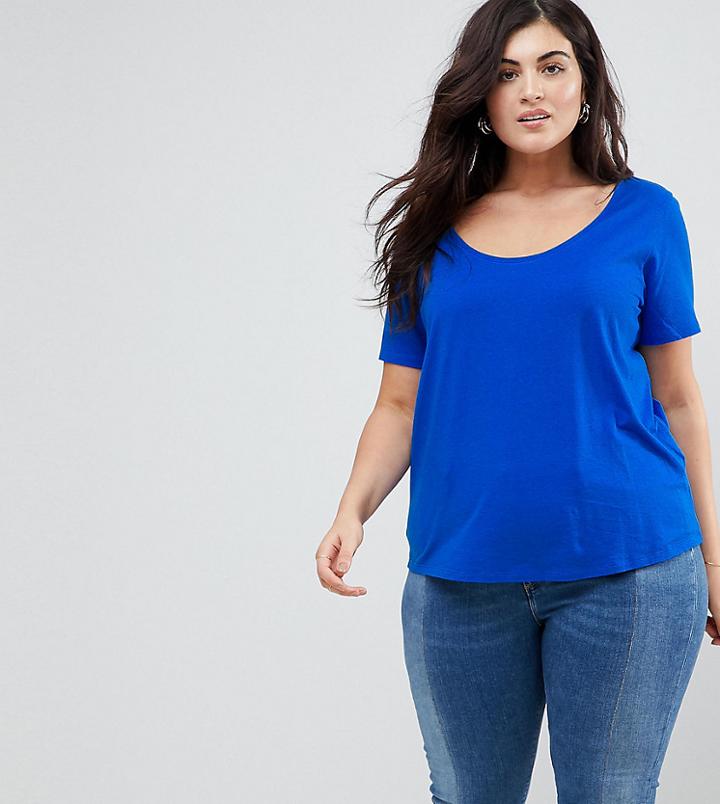 Asos Curve T-shirt With Scoop Neck And Curved Hem - Blue