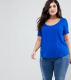 Asos Curve T-shirt With Scoop Neck And Curved Hem - Blue