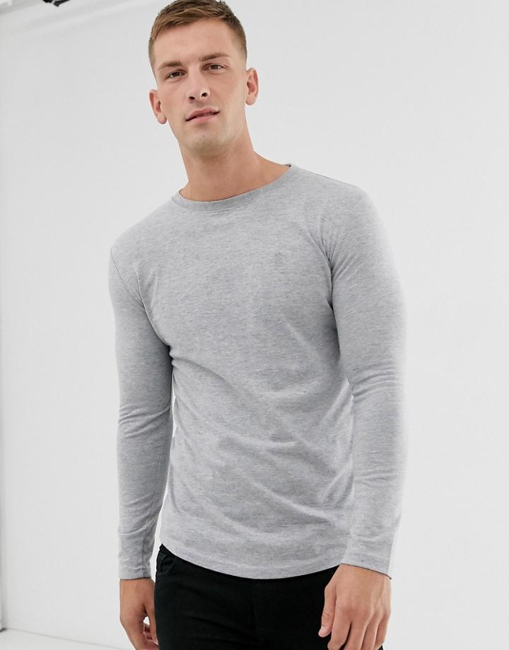 Soul Star Long Sleeve Henley Top In Gray Melange - Gray