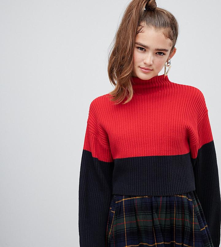Monki Textured Cropped Sweater With Flared Sleeves