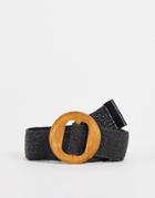 French Connection Straw Large Buckle Belt In Black