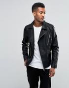 Jack & Jones Premium Leather Look Cross Zip Jacket - Black