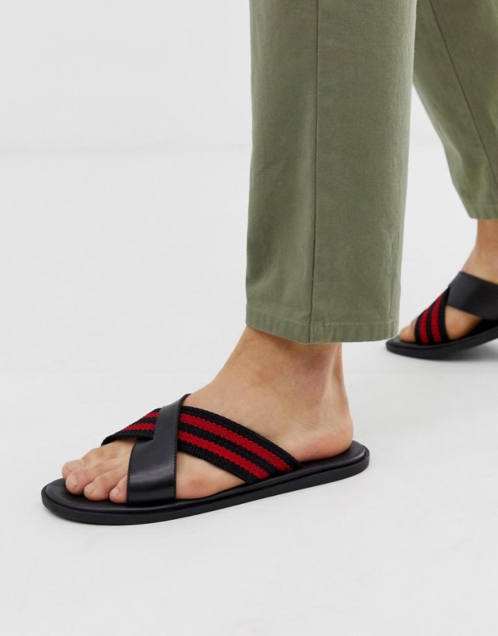 Silver Street Crossover Sandals In Black And Red - Black