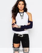 Milk It Vintage Long Sleeve Retro Raglan T-shirt With Cold Shoulder - White