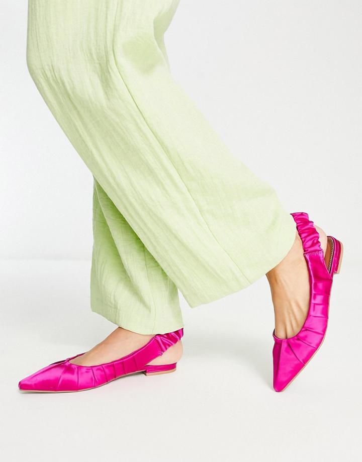 Asos Design Limelight Ruched Slingback Ballets In Pink Satin