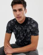 Burton Menswear Polo Shirt With Floral Print In Black - Black