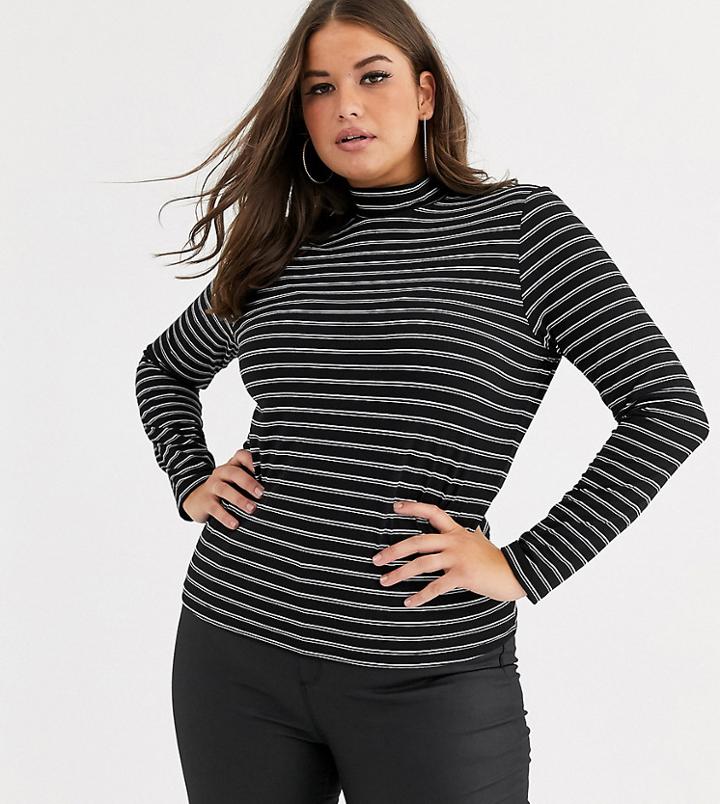 Asos Design Curve Turtleneck Long Sleeve Top In Stripe