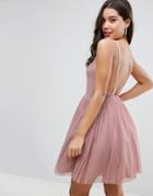 Asos Embellished Strap Mini Tulle Dress - Pink