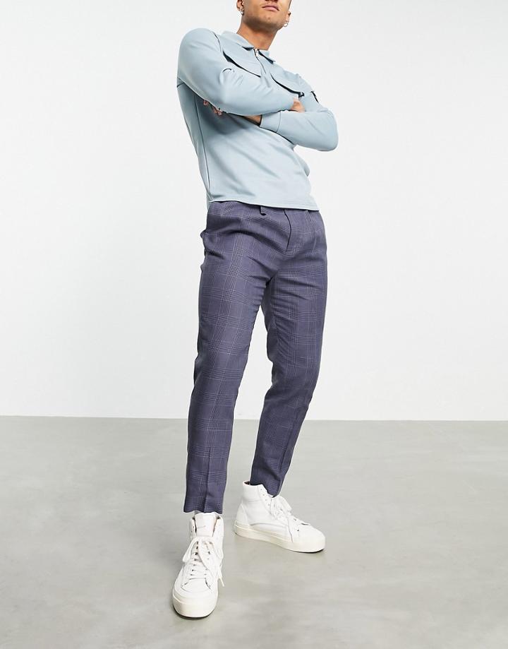 Asos Design Tapered Smart Pants In Navy Linen Check