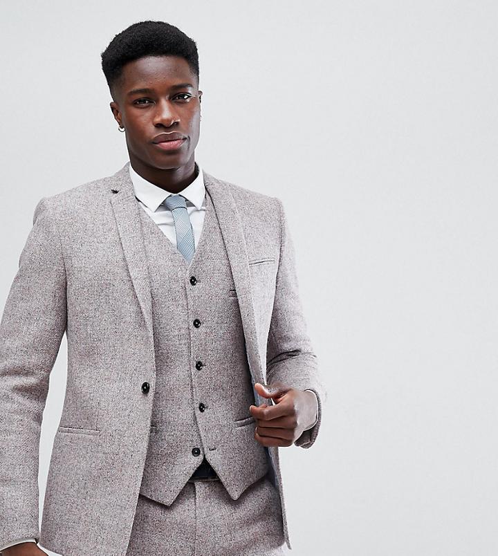 Noak Skinny Suit Jacket In Harris Tweed - Pink