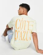 Only & Sons Oversized T-shirt With Cote D'azur Back Print In Lime Green