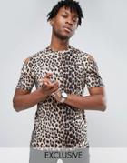 Reclaimed Vintage Leopard T-shirt With Cold Shoulder - Brown