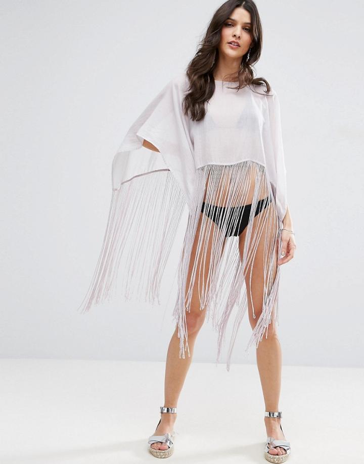 Asos Fringe Tassle Beach Cover Up - Purple