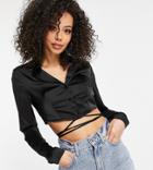 Missguided Tall Crop Wrap Shirt In Black