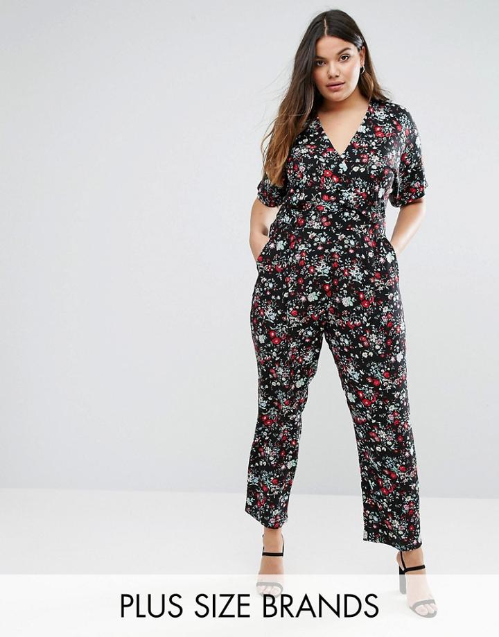Uttam Boutique Plus Jumpsuit In Floral Print - Navy