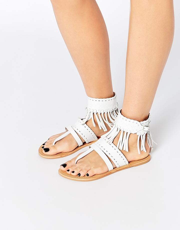 Asos Far West Western Fringe Leather Sandals - White