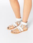 Asos Far West Western Fringe Leather Sandals - White