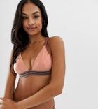 Miss Selfridge Exclusive Bikini Top With Contrast Trim In Pink-tan