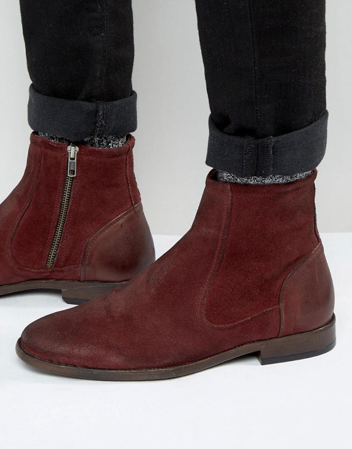 Asos Chelsea Boots In Burgundy Suede With Leather Details - Red