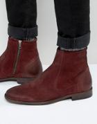 Asos Chelsea Boots In Burgundy Suede With Leather Details - Red