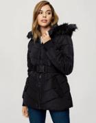 Miss Selfridge Hooded Jacket With Belt In Black