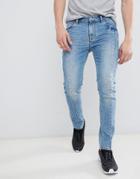 Asos Design Super Skinny Jeans In Mid Wash Blue With Cut And Sew - Blue
