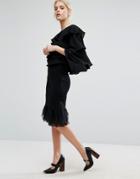 Zacro Knitted Skirt With Organza Hem - Black