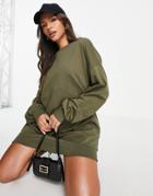 Asos Design Oversized Sweat Mini Dress In Khaki-green