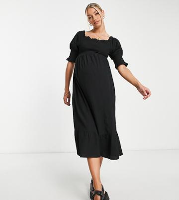 Violet Romance Maternity Shirred Midi Dress In Black