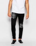 Asos Super Skinny Jeans With Text Panel Detail - Black