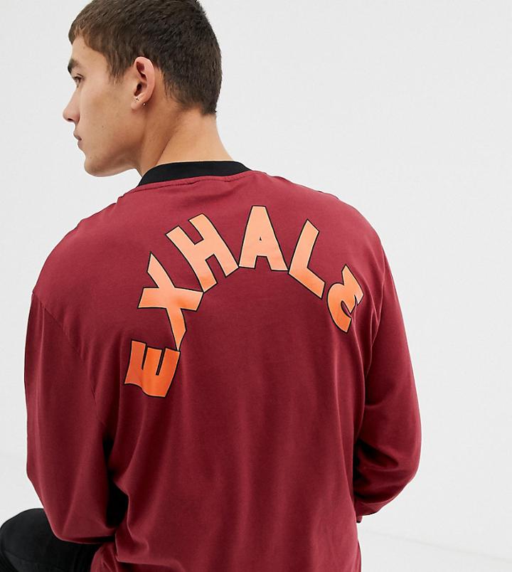 Collusion Tall Long Sleeve T-shirt In Burgundy With Back Print - Red