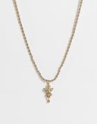 Asos Design Necklace With Cupid Pendant And Rope Chain In Gold Tone