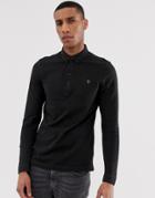 Farah Merriweather Long Sleeve Polo In Black - Black