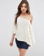 Asos Boxy Sweater With Off Shoulder Neck - Cream
