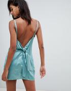 Boohoo Satin Tie Back Mini Dress In Turquoise - Green