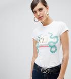 River Island T-shirt With Snake Motif In White - White