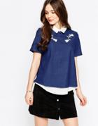 Sister Jane Sweet Jane Blouse With Chambre Overlay - Denim