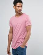 Esprit Crew Neck T-shirt With Raw Edges - Pink