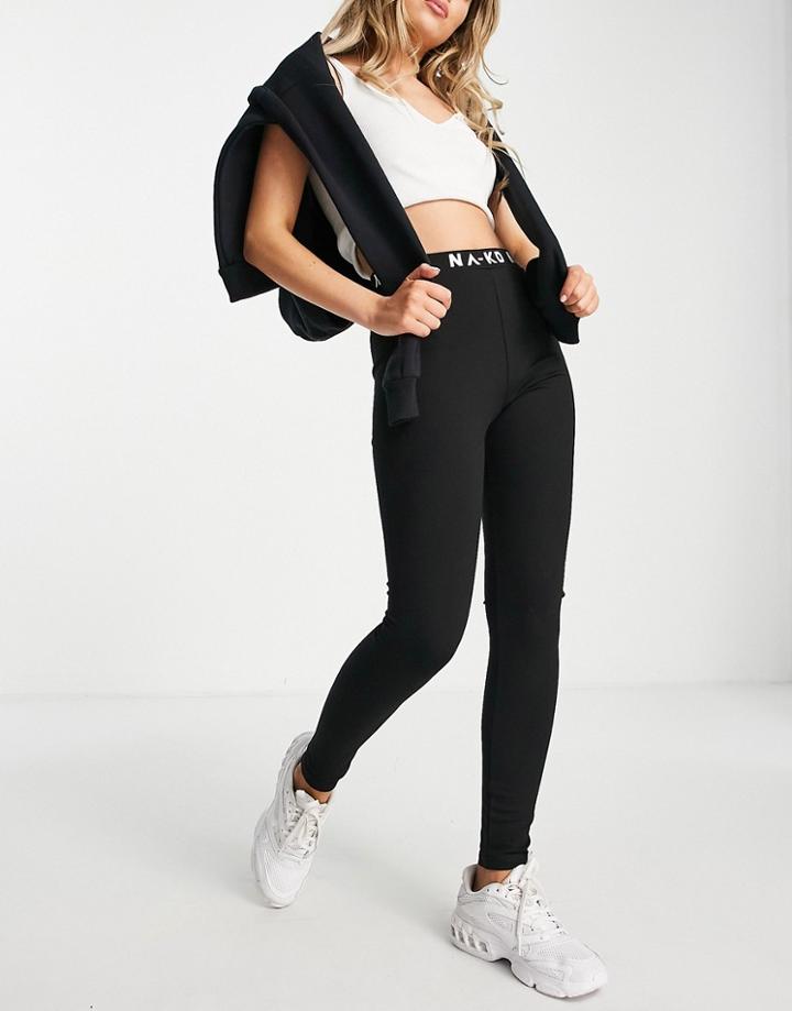 Na-kd Logo Print Leggings In Black