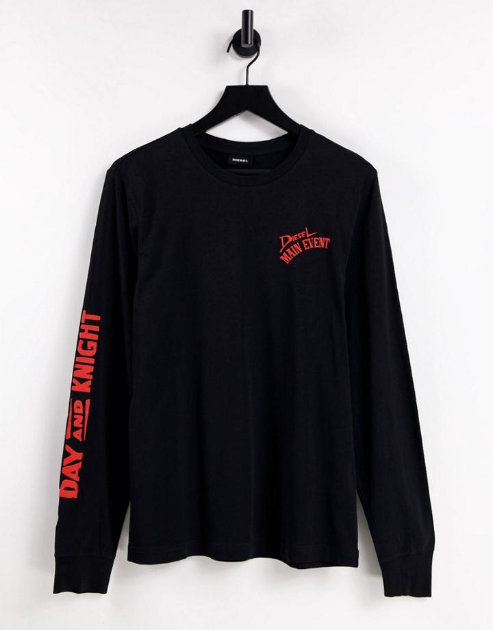 Diesel Long Sleeve Graphic T-shirt In Black