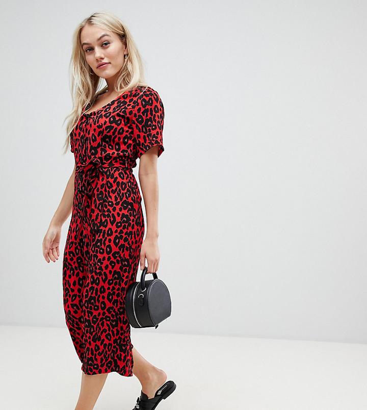 New Look Petite Belted Jumpsuit In Red Pattern - Red