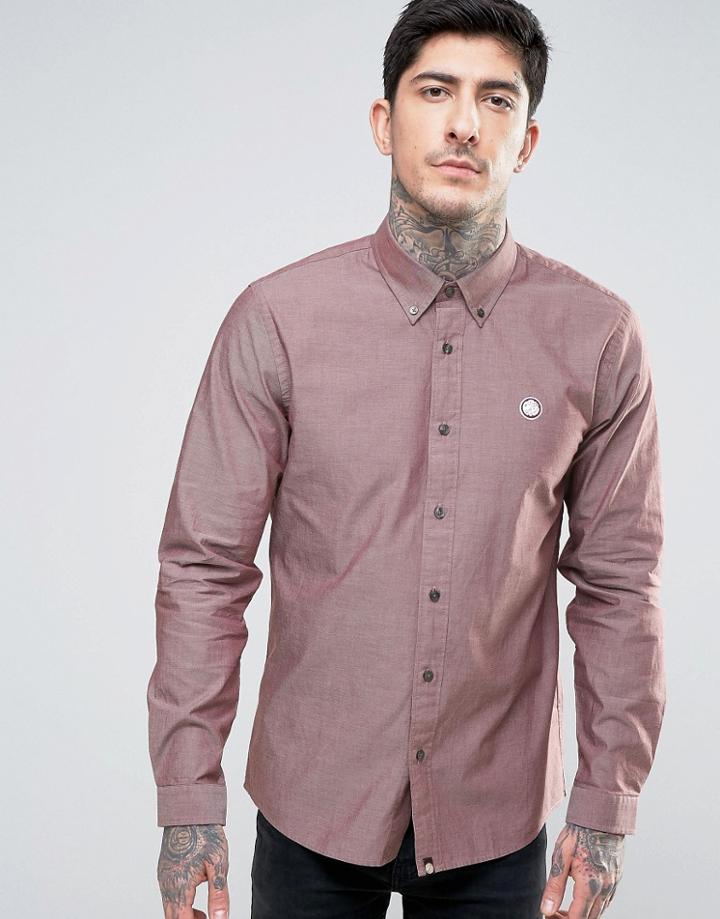 Pretty Green Oldbury Oxford Shirt Buttondown Regular Fit In Burgundy - Red