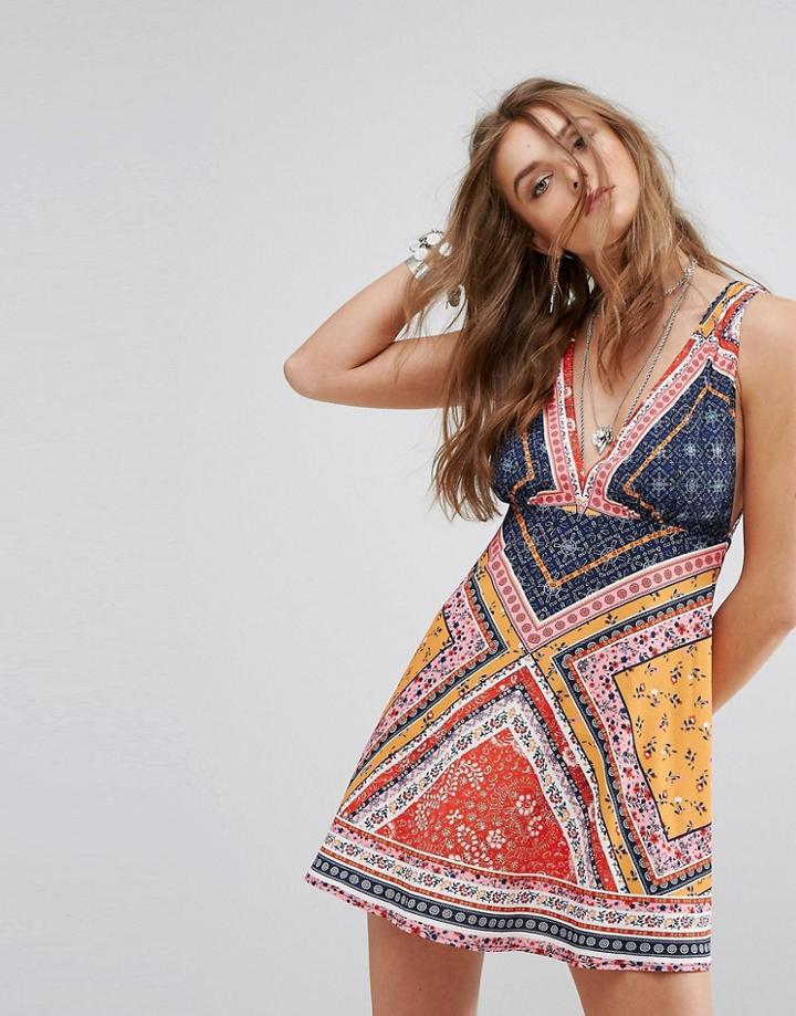 Kiss The Sky Festival Sleeveless Dress With Tassel Tie In Tile Print - Multi