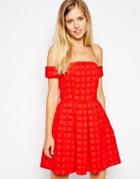 Asos Bardot Textured Prom Dress - Red