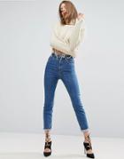 Asos Design High Rise Farleigh 'slim' Mom Jeans In Harley Flat Blue Wash-blues